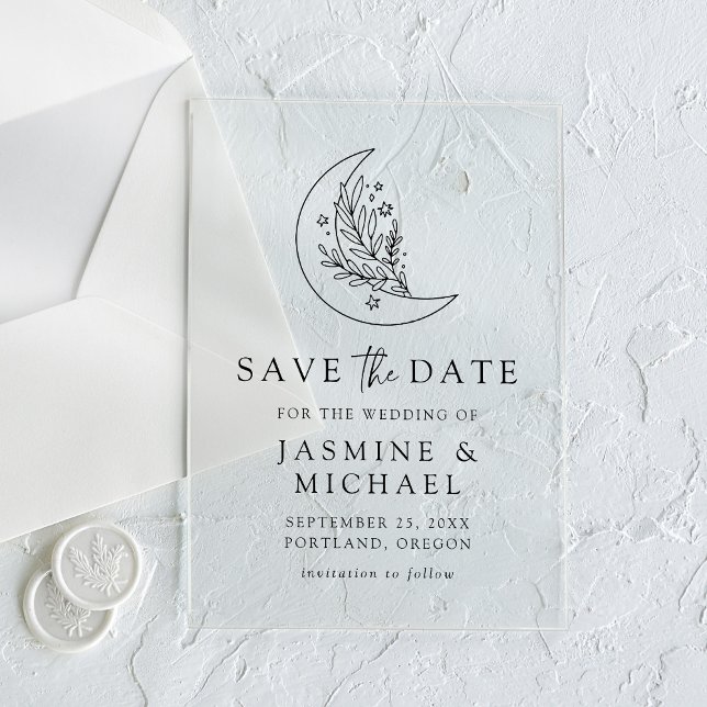 Elegant Botanical Moon and Stars Save The Date Acrylic Invitations (Creator Uploaded)
