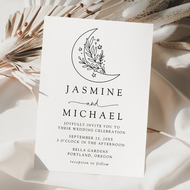 Elegant Botanical Moon and Stars Wedding Invitation (Creator Uploaded)