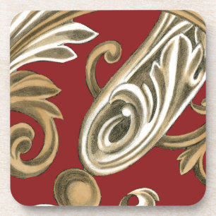 Elegant Botanical Motif with Tan Foliage Coaster
