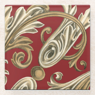 Elegant Botanical Motif with Tan Foliage Glass Coaster