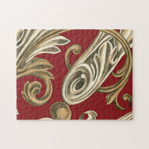 Elegant Botanical Motif with Tan Foliage Jigsaw Puzzle