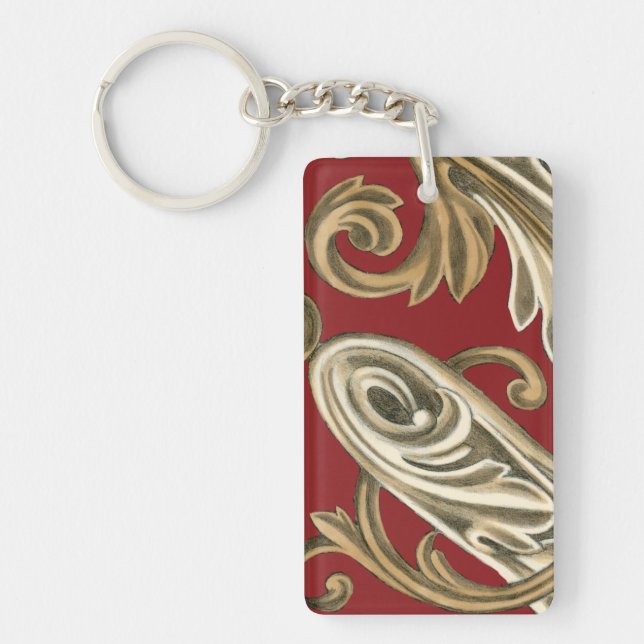 Elegant Botanical Motif with Tan Foliage Key Ring (Front)