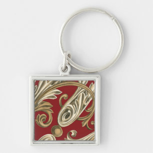 Elegant Botanical Motif with Tan Foliage Key Ring
