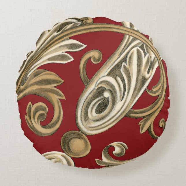 Elegant Botanical Motif with Tan Foliage Round Cushion (Front)