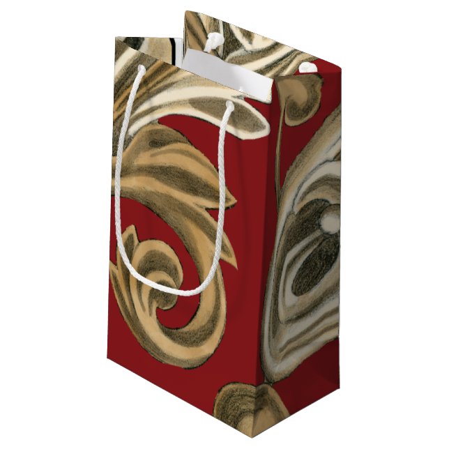 Elegant Botanical Motif with Tan Foliage Small Gift Bag (Back Angled)