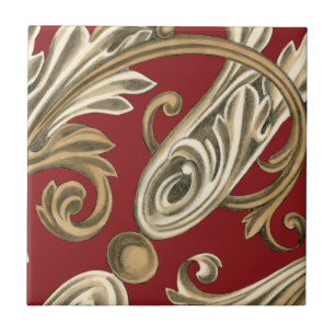 Elegant Botanical Motif with Tan Foliage Tile