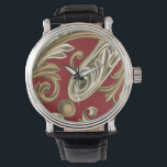 Elegant Botanical Motif with Tan Foliage Watch<br><div class="desc">An Ethan Harper original that features tan foliage on a red background. This elegant botanical motif would be a great gift for anyone who enjoys bold colours!</div>