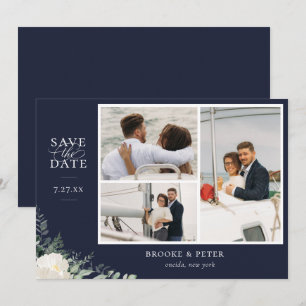 Elegant Botanical Navy Blue Flat Save The Date