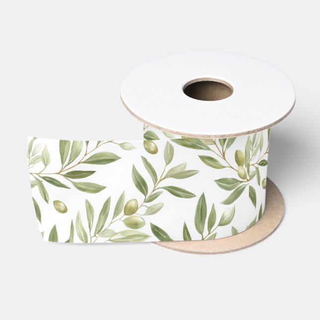 Elegant Botanical Olive Satin Ribbon (Spool)