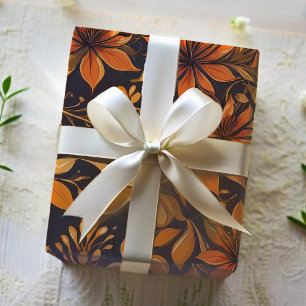 Elegant Botanical Orange Gold Floral African Wrapping Paper