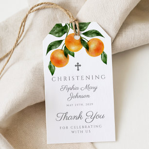 Elegant Botanical Oranges Christening  Gift Tags