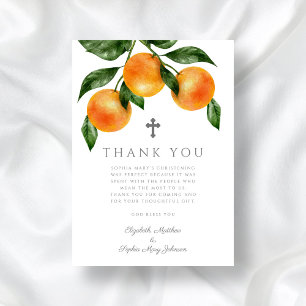 Elegant Botanical Oranges Girl Christening Thank You Card