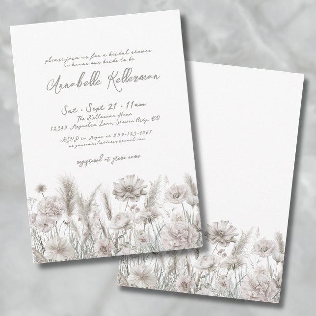 Elegant Botanical Pampas Floral Boho Bridal Shower Invitation (Elegant Botanical Pampas Floral Boho Bridal Shower Invitation)