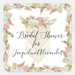 Elegant Botanical Pampas Greenery Floral Bridal Square Sticker