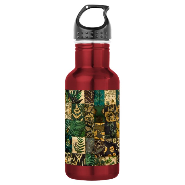 ✨Elegant Botanical Patchwork Floral Pattern Design 532 Ml Water Bottle (Front)