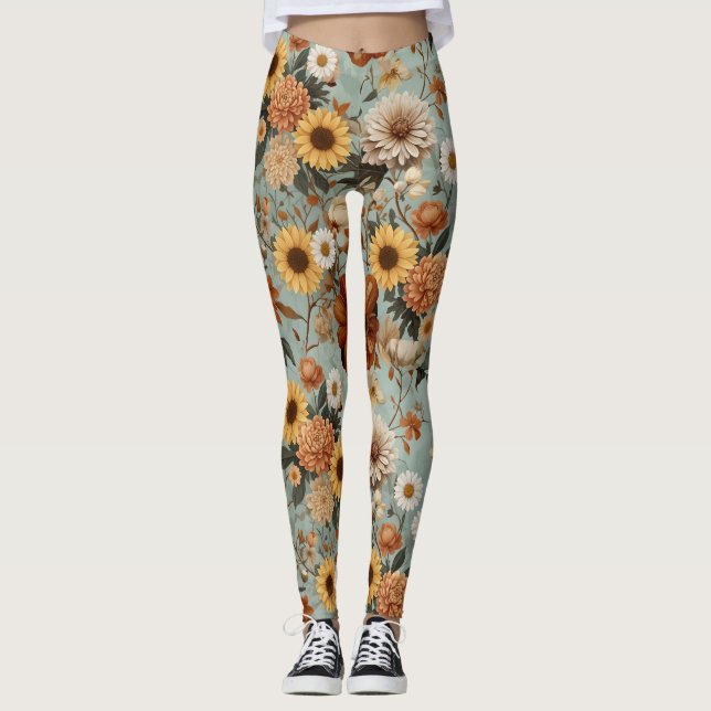 Elegant Botanical Pattern Leggings (Front)