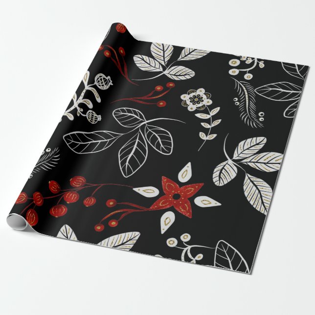 Elegant botanical pattern wrapping paper (Unrolled)