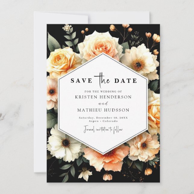 Elegant Botanical Peach Wedding Save The Date (Front)