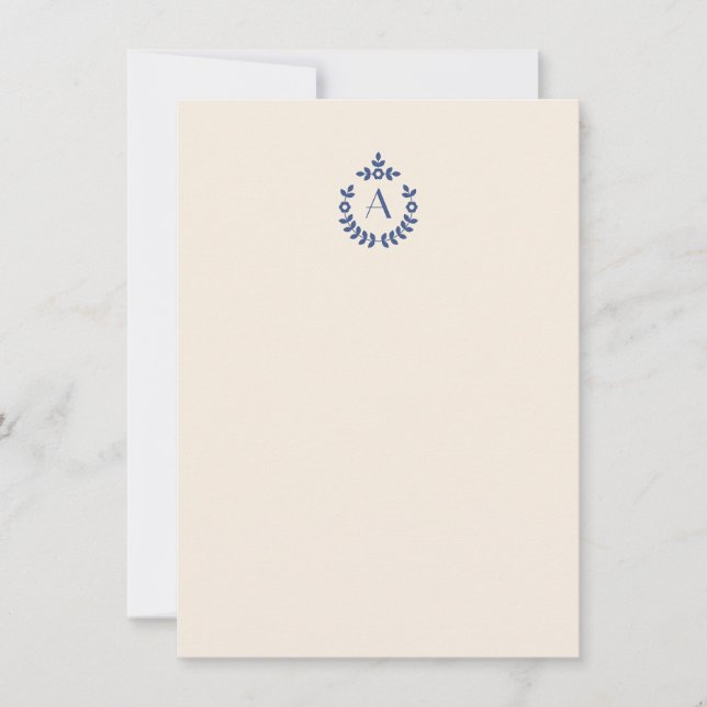 Elegant Botanical Pendant Crest Initial Monogram Card (Front)