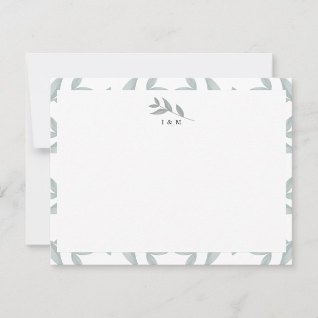 Elegant Botanical Personalised Monogram Stationery Card (Front)