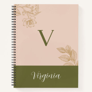 Elegant Botanical Personalised - Named with V Notebook