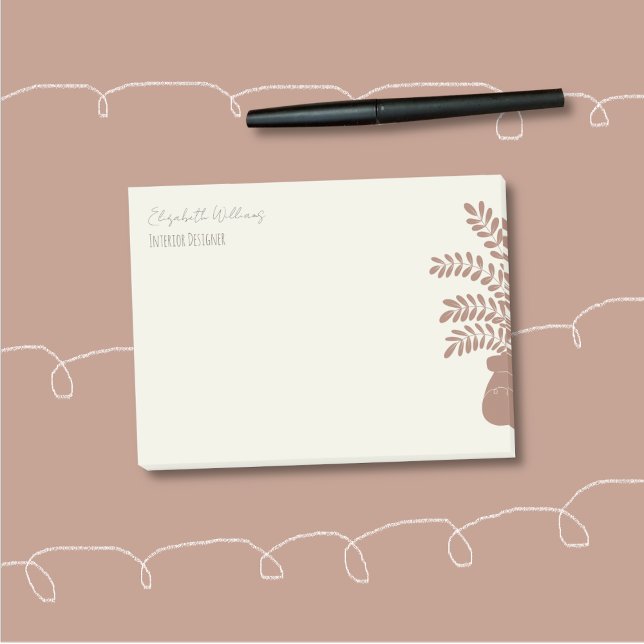 Elegant Botanical Personalized Notes (Elegant botanical personalized sticky notes with the brown half silhouette of a house plant . )