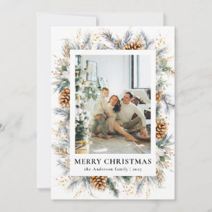 Elegant Botanical Photo Frame Merry Christmas Holiday Card