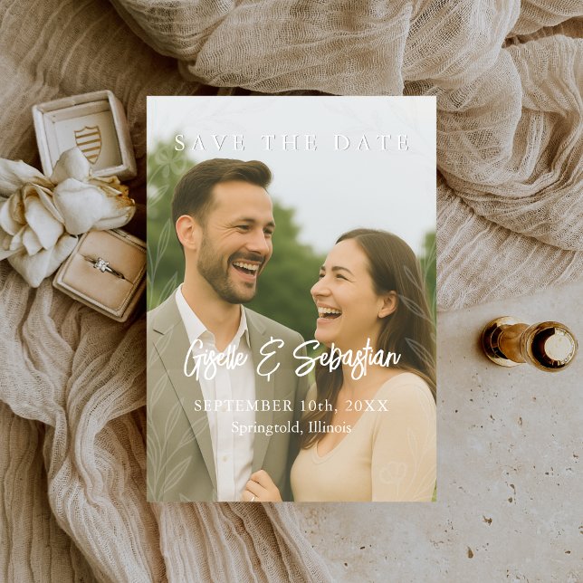 Elegant Botanical Photo Romantic Script Save The Date (Creator Uploaded)
