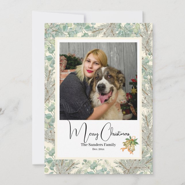 Elegant Botanical photo vtg Christmas Champagne Holiday Card (Front)