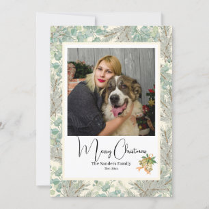 Elegant Botanical photo vtg Christmas Champagne Holiday Card