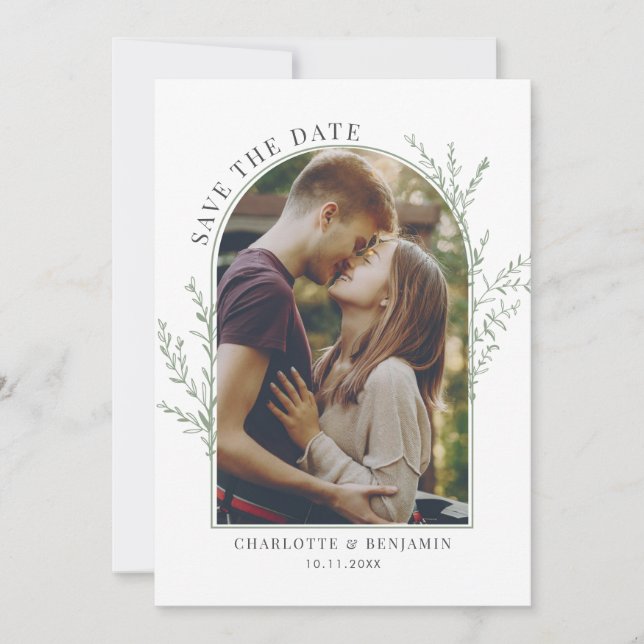 Elegant Botanical Photo Wedding Save The Date (Front)