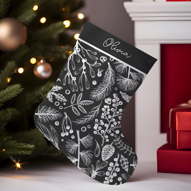 Elegant Botanical Pine And Berries Personalised Small Christmas Stocking (Creator Uploaded)