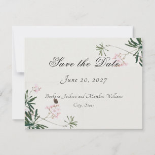 Elegant Botanical Pink Blossom Save the Dates Card