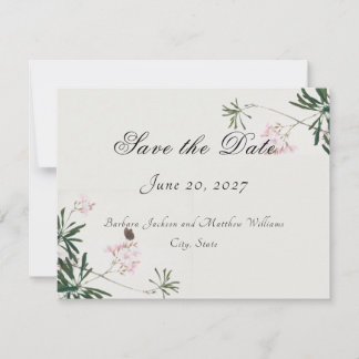 Elegant Botanical Pink Blossom Save the Dates Card