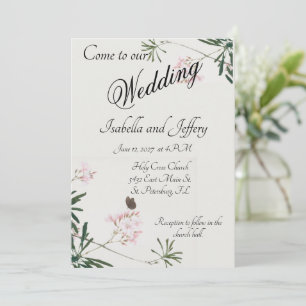Elegant Botanical Pink Blossom with Butterfly Invitation