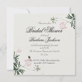 Elegant Botanical Pink Blossom with Butterfly Invitation
