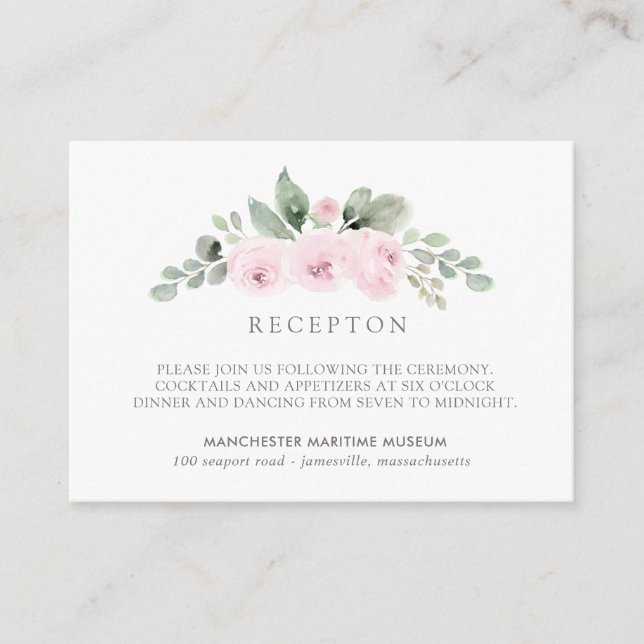 Elegant Botanical Pink  Floral Wedding Reception Enclosure Card (Front)