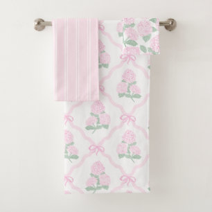 Elegant Botanical Pink Green Hydrangea Bath Towel Set