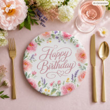 Elegant Botanical Pink Roses Birthday