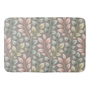 Elegant Botanical Pink & Sage Leaf Pattern Bath Mat