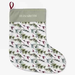 Elegant Botanical Poinsettia Christmas Large Christmas Stocking