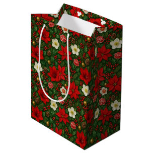Elegant Botanical Poinsettia Floral Art Pattern Medium Gift Bag