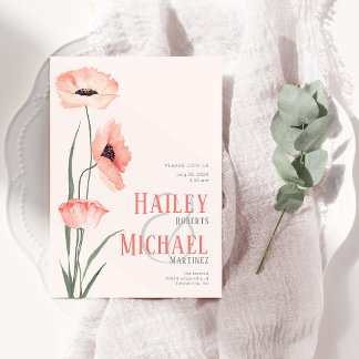 Elegant Botanical Poppies QR Code Invitation