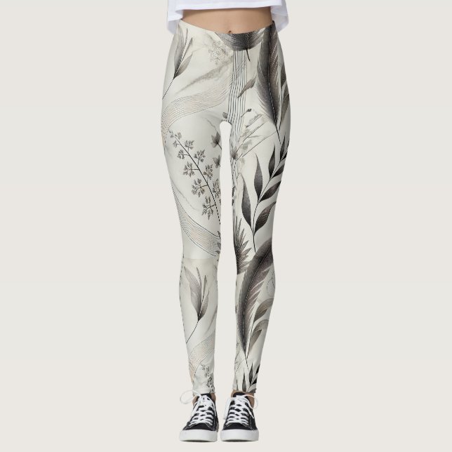 Elegant Botanical Print High-Waisted Leggings (Front)