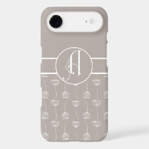 Elegant Botanical Print Tan & White Monogram A