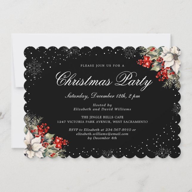 Elegant Botanical Purple Christmas Holiday Party Invitation (Front)
