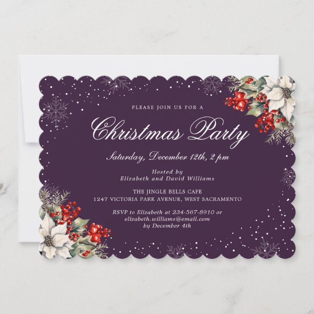 Elegant Botanical Purple Christmas Holiday Party Invitation (Front)