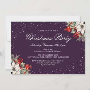 Elegant Botanical Purple Christmas Holiday Party Invitation