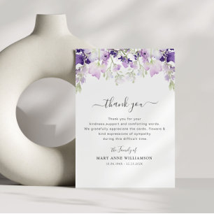 elegant botanical purple funeral thank you note card