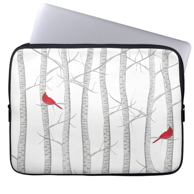 Elegant Botanical Red Bird Cute Nature Animal Laptop Sleeve (Front)